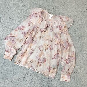 H&M Floral Tie Neck Blouse S